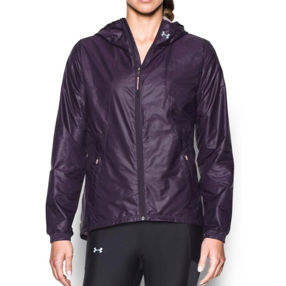 Under Armour Size S Run True Jacket Black Full-Zip Hooded Windbreaker MLB Logo
